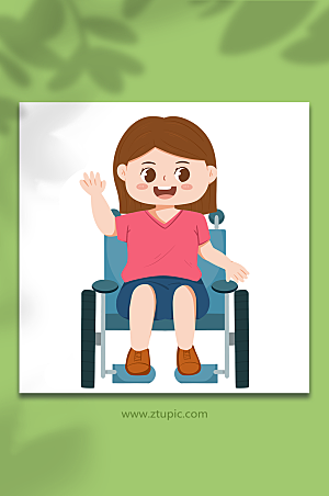 卡通轮椅出行残疾人人物插画设计
