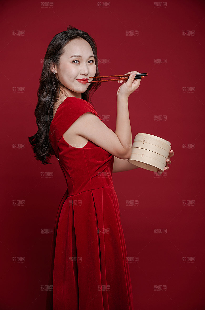 美食女性新年购物精修人物摄影