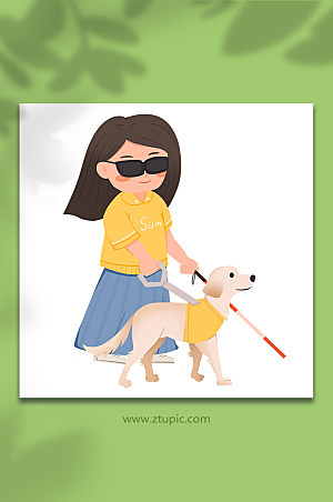 扁平盲人导盲犬出行插画设计