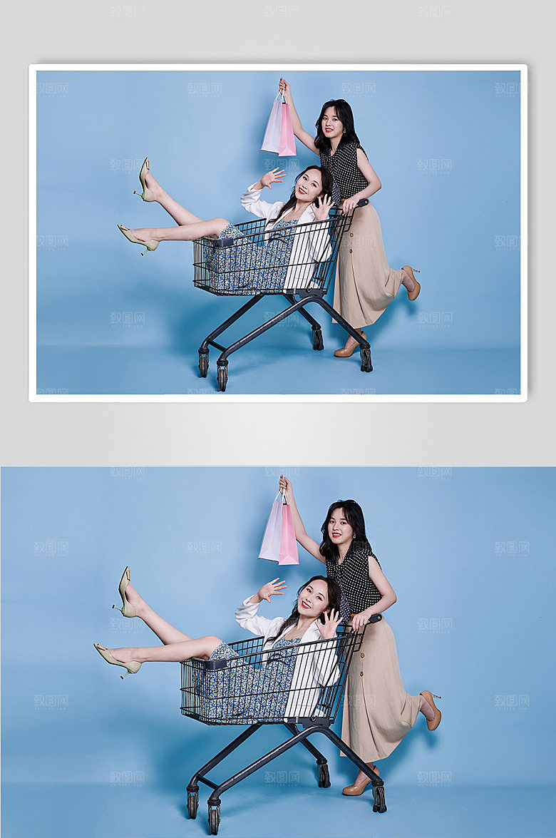 闺蜜双人购物精修摄影图