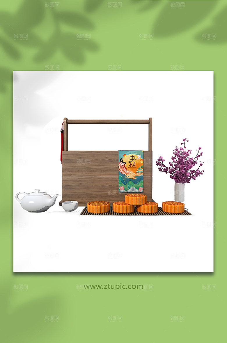 中秋节立体月饼篮子模型PNG