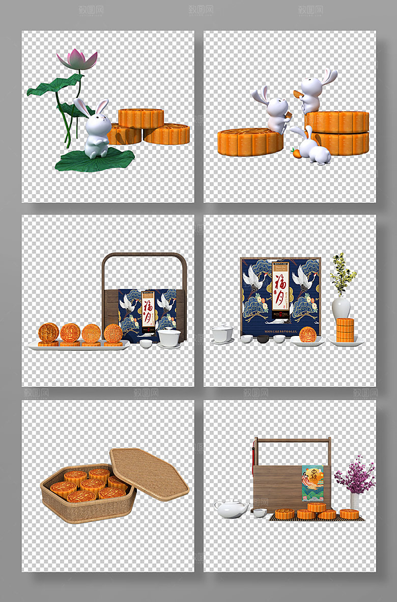 中秋节兔子月饼模型PNG