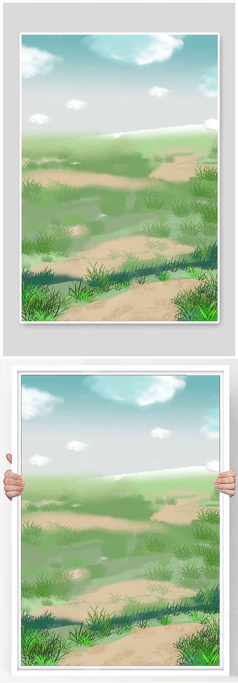 绿色草地插画背景设计