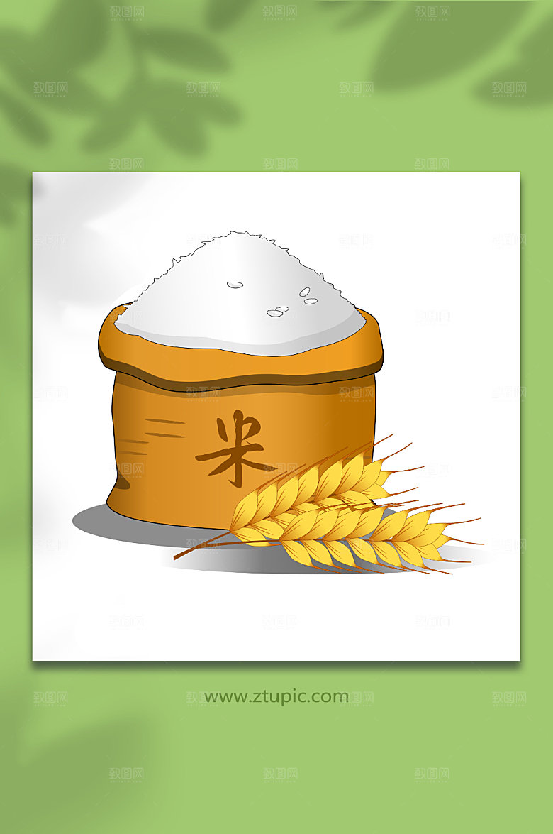 粮食麻袋大米水稻麦穗插画设计