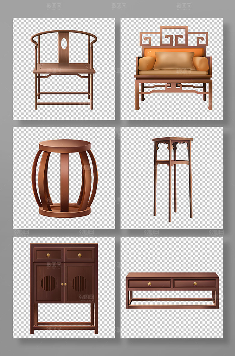 中式古典家具物品元素插画
