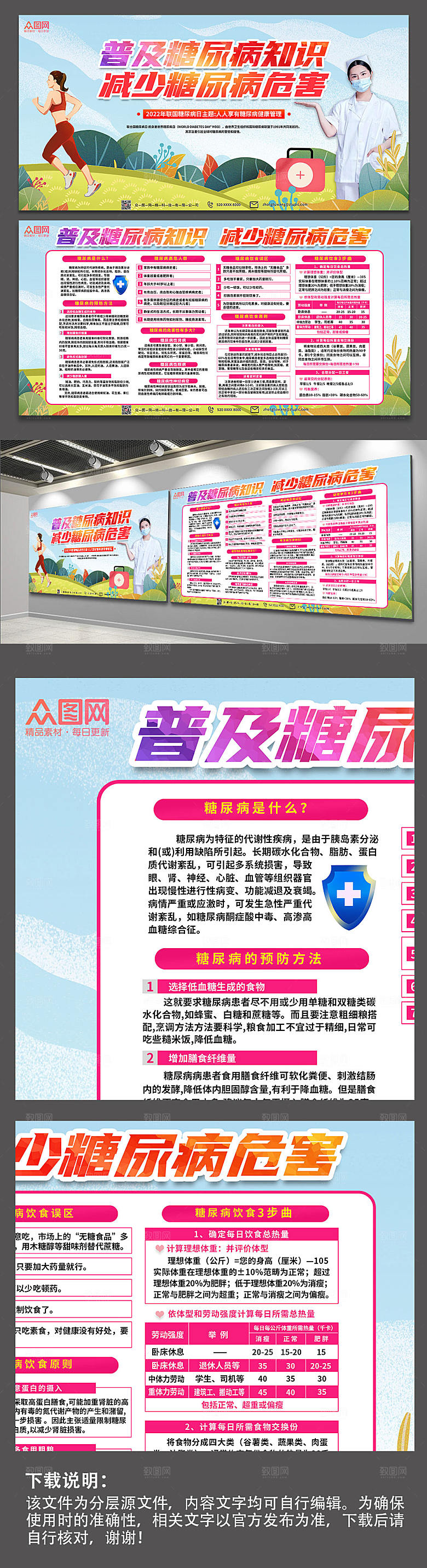 清新预防糖尿病医疗展板设计