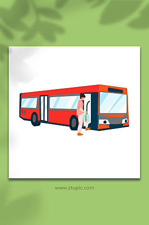 卡通公交车交通工具人物插画设计