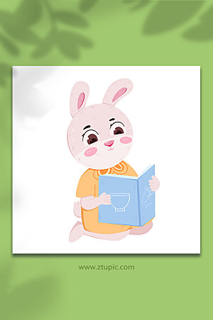 手绘兔子读书拟人十二生肖插画设计