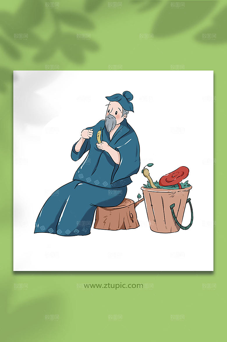 扁平采药老中医人物插画设计