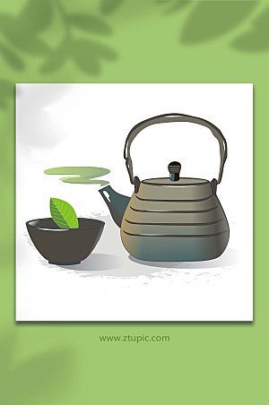 写实茶杯茶壶茶具物品插画设计