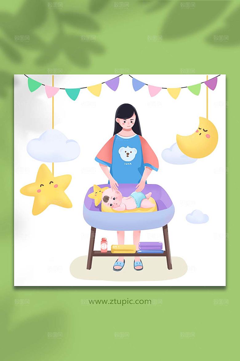 卡通母乳喂养母婴人物插画设计