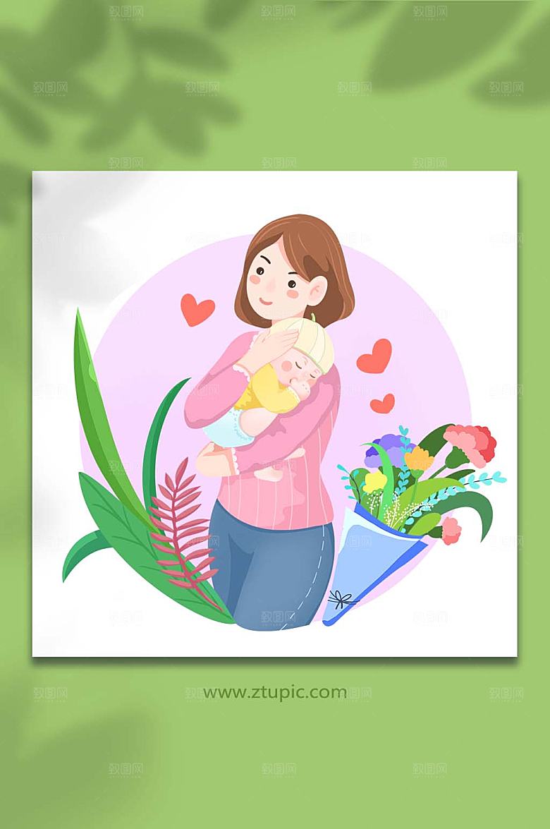 扁平母婴母乳喂养人物插画设计