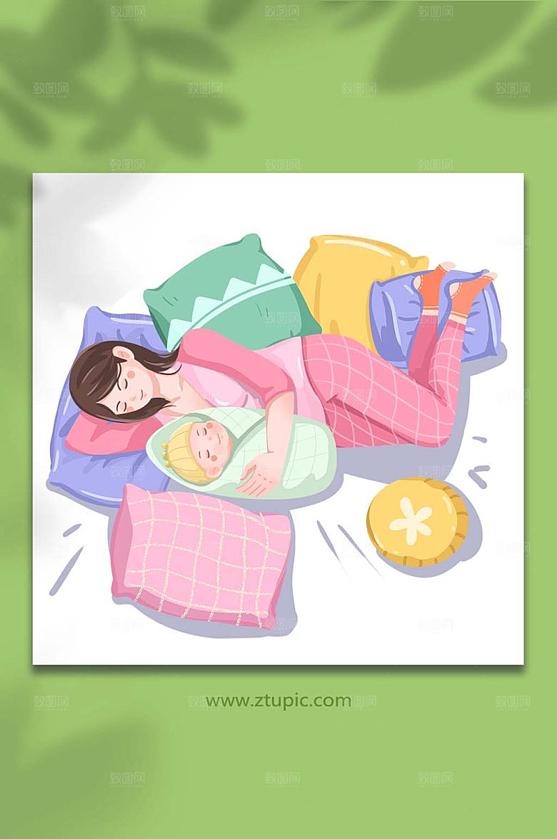 扁平妈妈侧抱母乳喂养插画设计