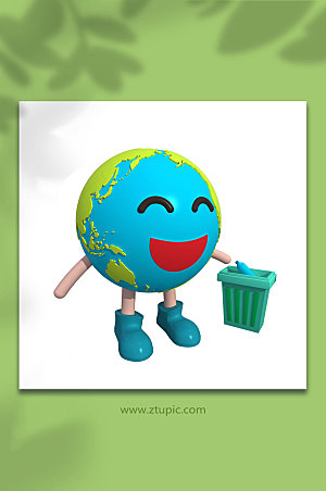 环保地球扔垃圾立体模型PNG