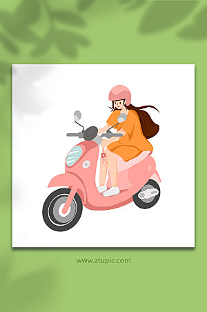 手绘摩托车骑行交通工具插画设计