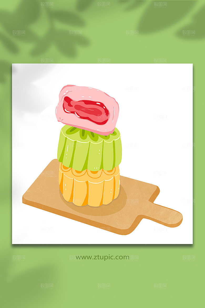 手绘水果月饼中秋物品插画设计