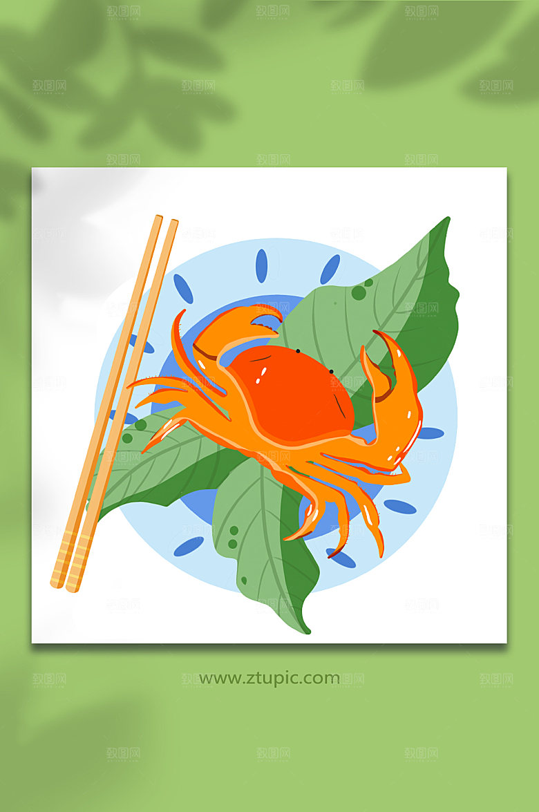 卡通螃蟹中秋物品插画设计