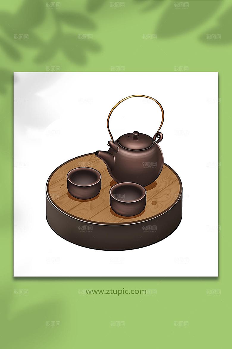 扁平复古茶艺茶具插画设计