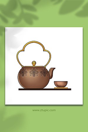 扁平茶艺茶壶插画设计