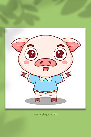 扁平猪十二生肖动物元素插画