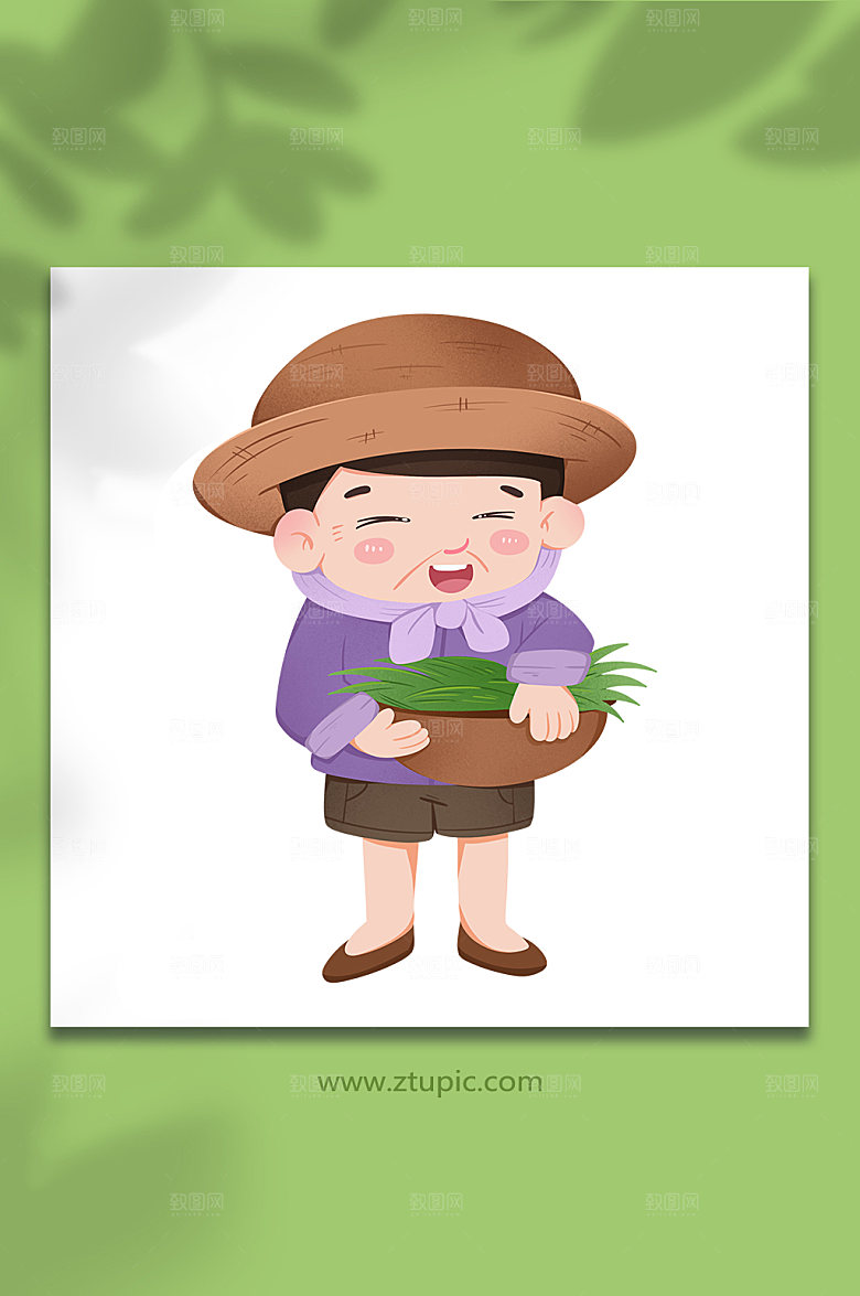 手绘绿苗簸箕农民人物插画