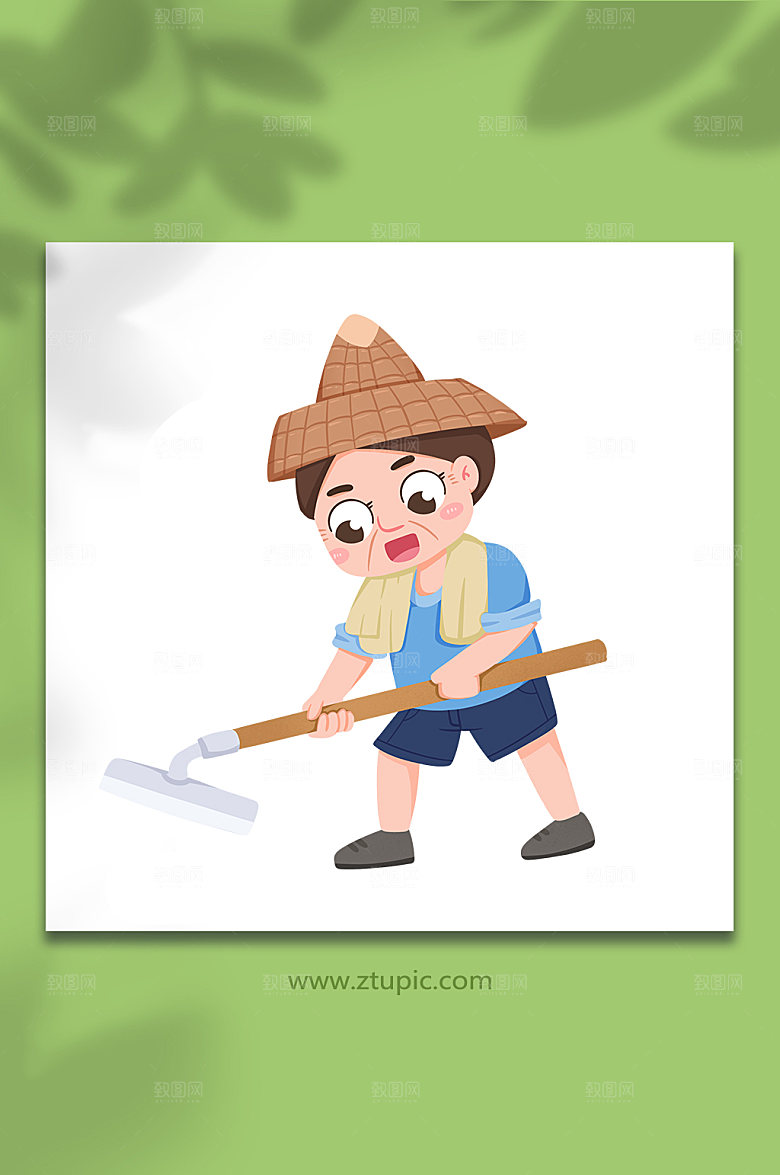 手绘耕地犁地农民人物插画