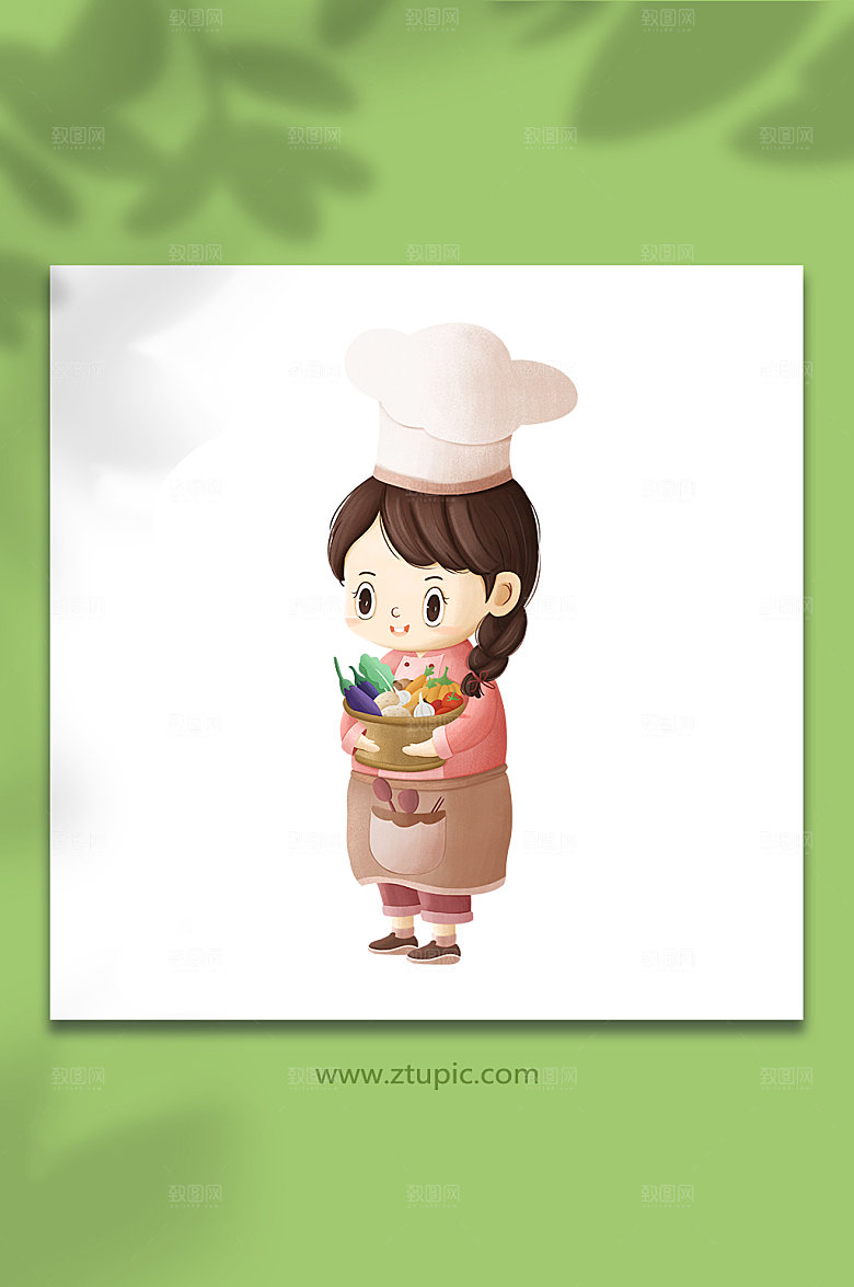 卡通女孩围裙小厨师插画设计