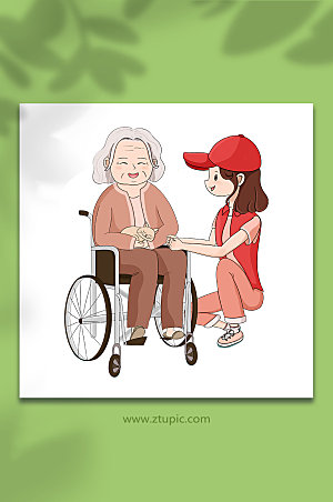 志愿者坐轮椅老年人元素