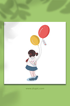 女孩拿气球教师节人物元素