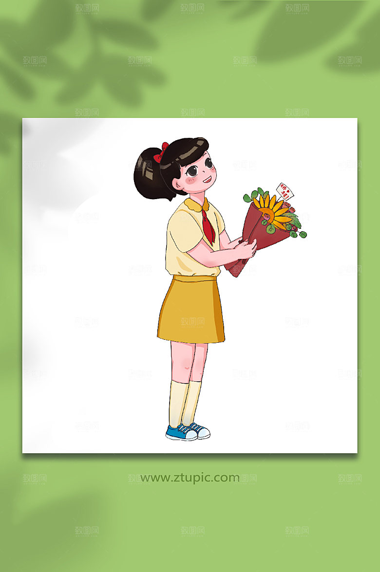 学生献花教师节人物元素