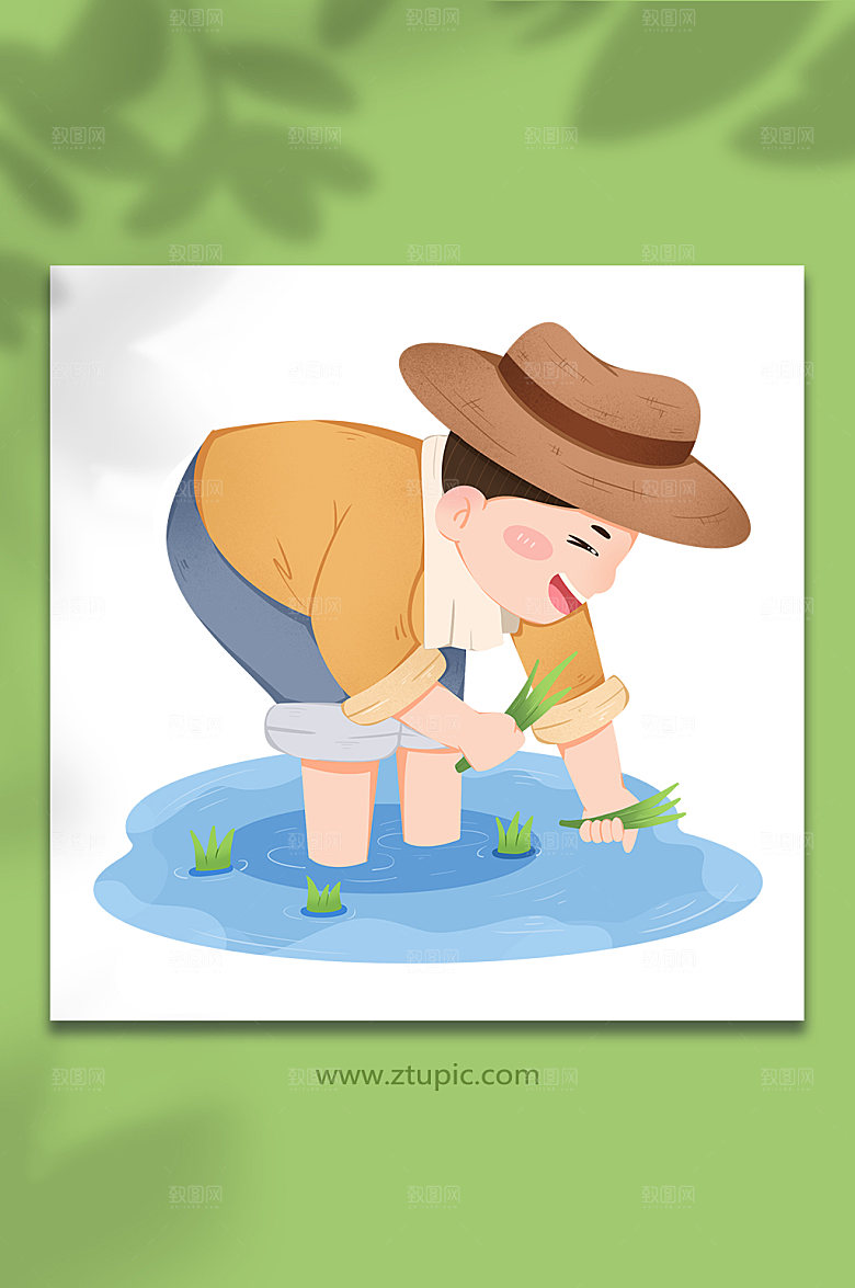 扁平插秧农民人物插画