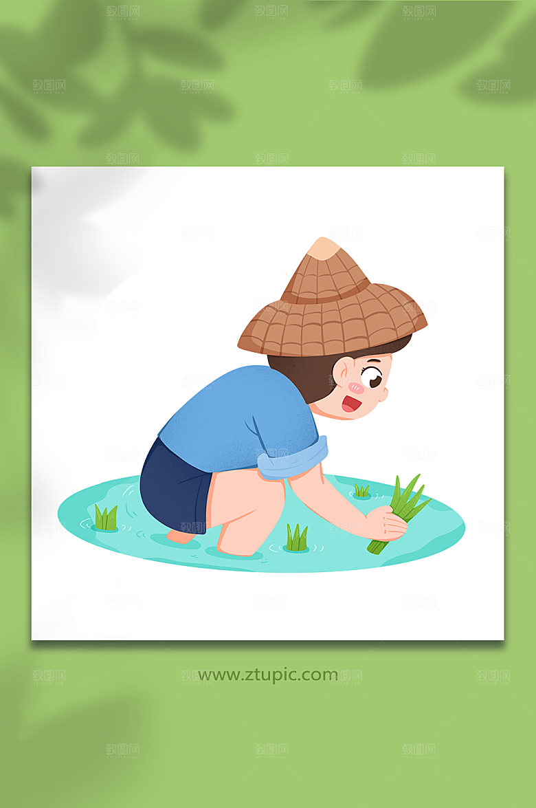 手绘插秧劳作农民插画设计