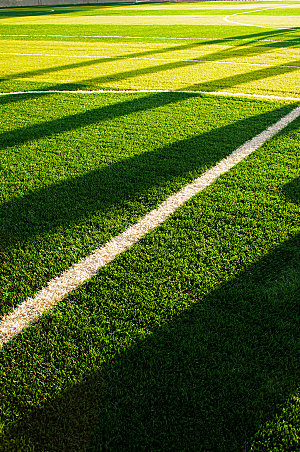 绿色草地对角白线足球场摄影图