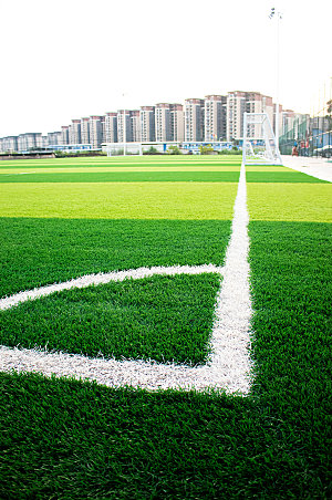 绿色草地草坪对角线足球场照片