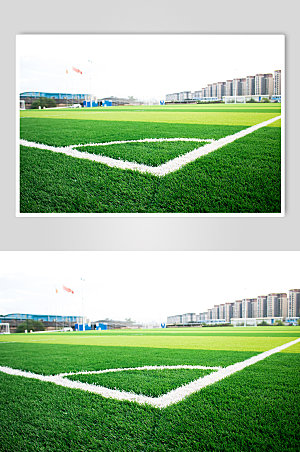 绿色草坪对角白线足球场照片