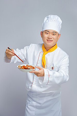 餐饮商业厨师服拿烤鸭人物图片