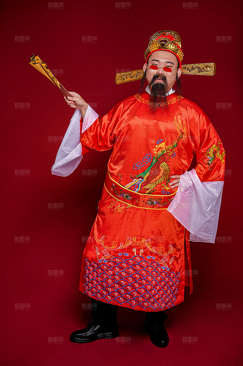 喜庆财神爷拜年人物摄影