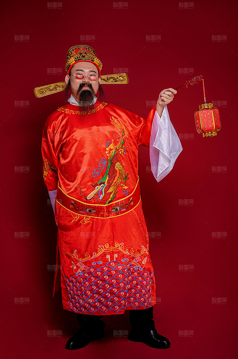 喜庆财神爷拜年人物摄影