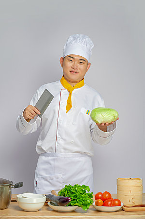 餐饮厨师服人物摄影蔬菜图片