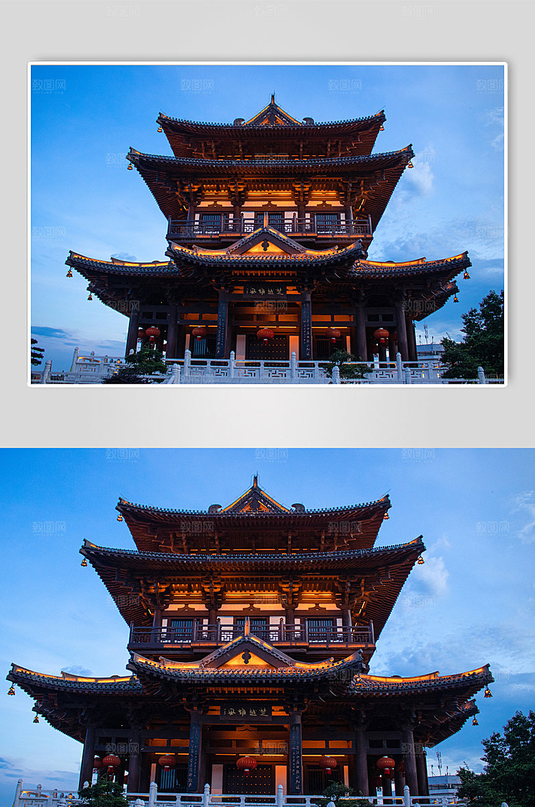 桂林风景夜景逍遥楼摄影图