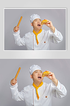 餐饮厨师服人物拿擀面杖摄影图片