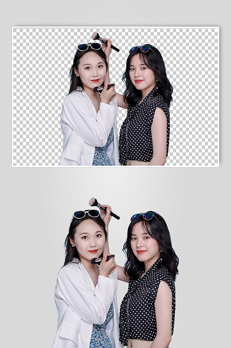 碎花裙女生美妆刷购物摄影图