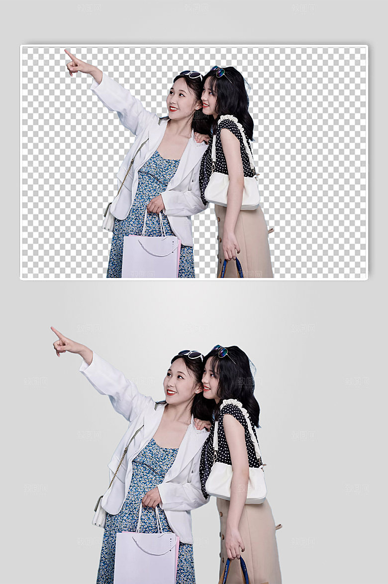 职业女生双人商场购物摄影图