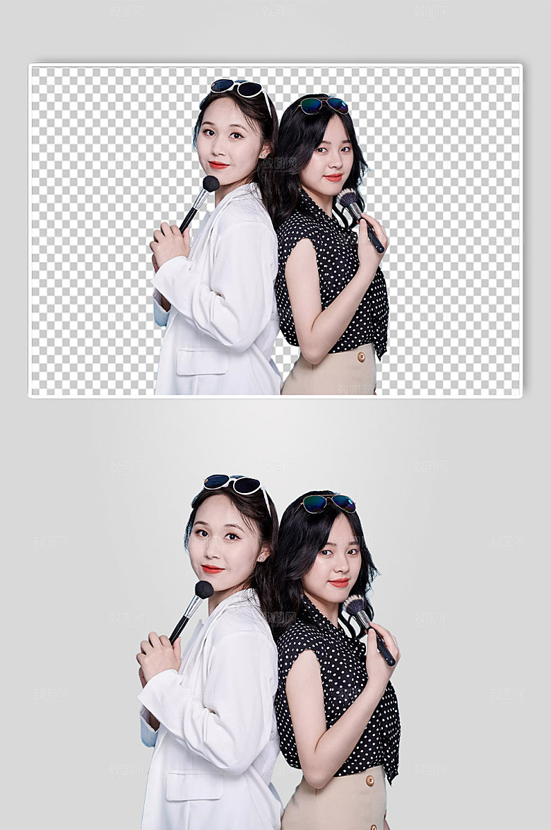 碎花裙女生美妆刷购物摄影图