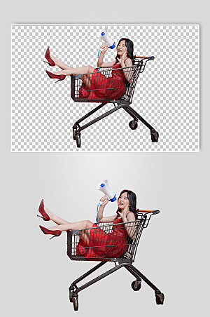 红裙子女生新年购物宣传摄影图