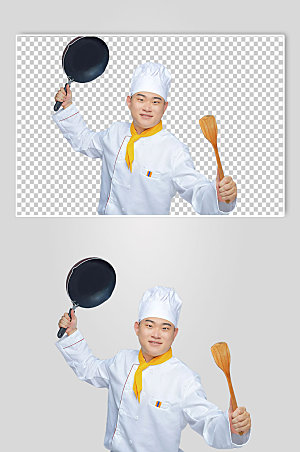 餐饮商业厨师服人物拿锅图片