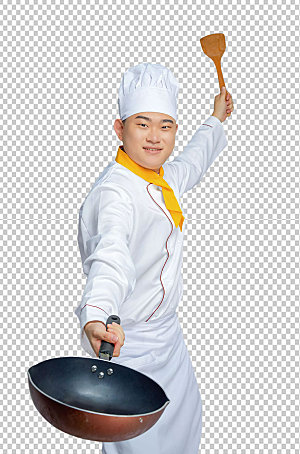 餐饮职场厨师服人物拿锅勺子图片
