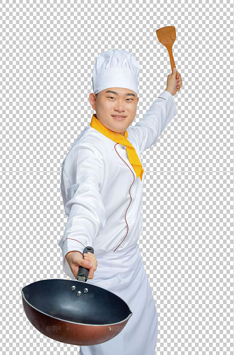 餐饮职场厨师服人物拿锅勺子图片