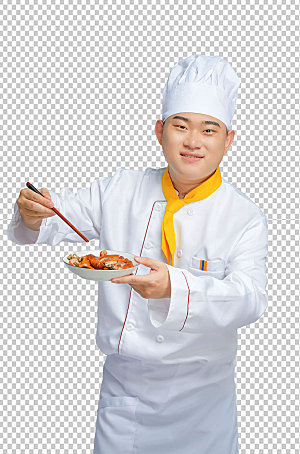 餐饮商业厨师服人物吃烤鸭图片