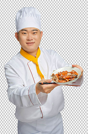 餐饮厨师服人物吃烤鸭图片
